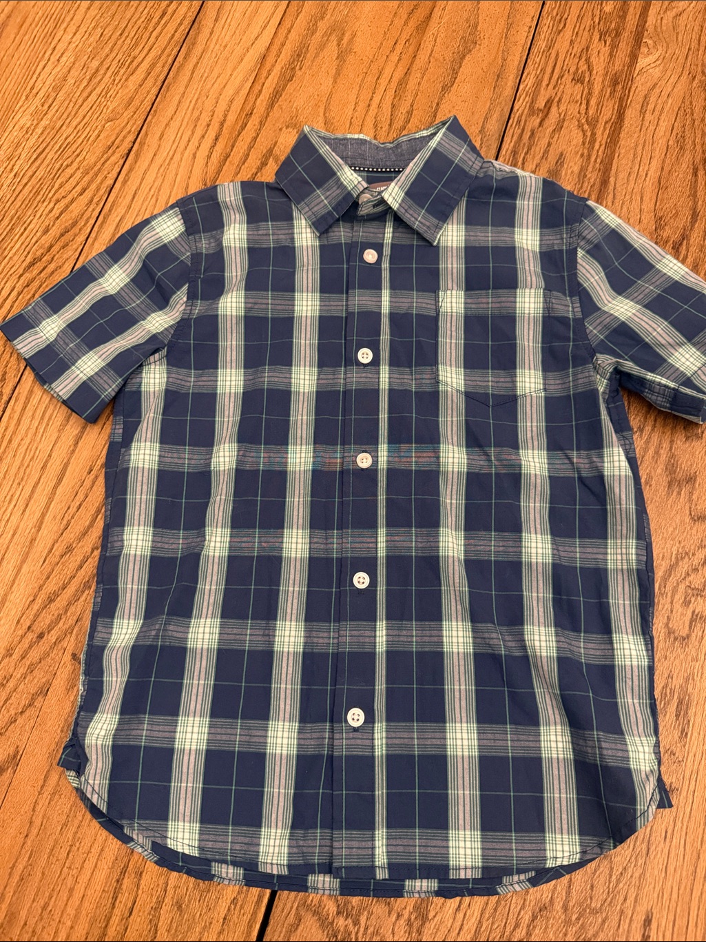 Rumi + Ryder Boys' Navy Green Plaid Button-Down Short Sleeve Shirt Sz 6/7 Uu